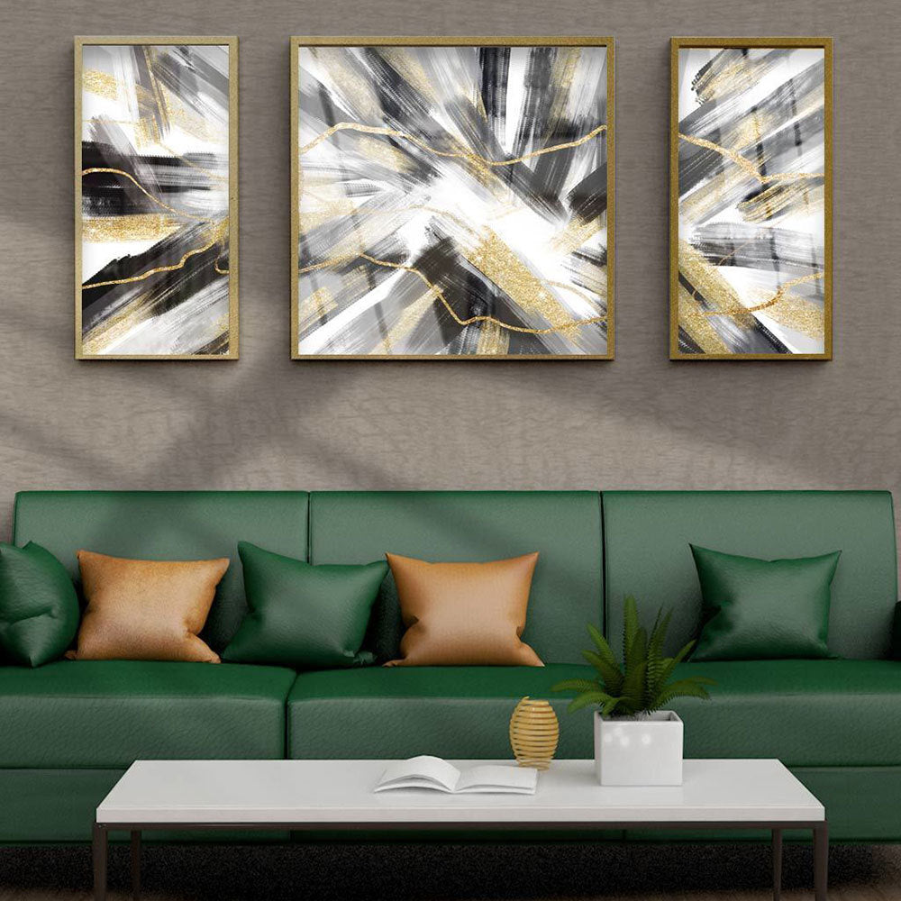 Set Of Luxury Abstract Golden Canvas Wall Art