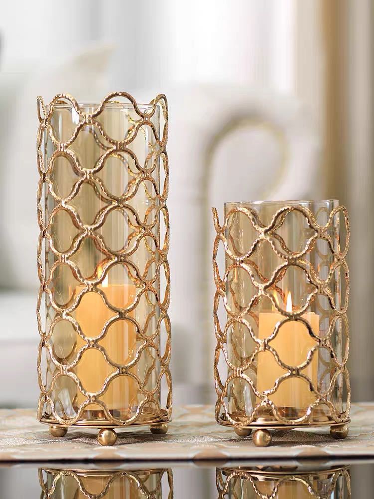 Hollow Out Golden Metal Glass Flower Vase - Elevè Decor