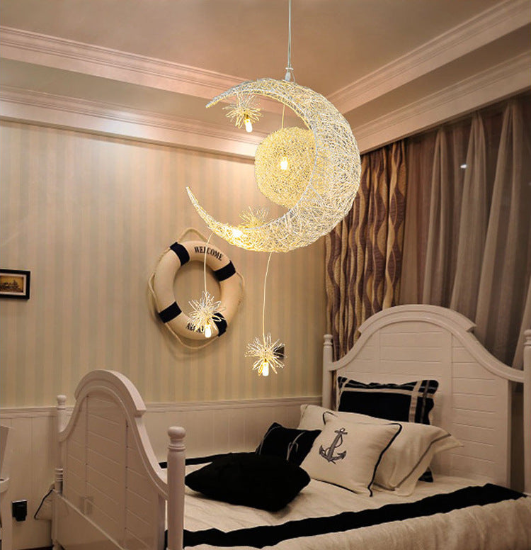 Aluminum Star & Moon Chandelier - Warm Lighting - Elevè Decor